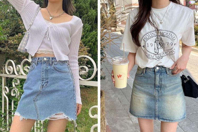 chân váy jean dáng chữ A